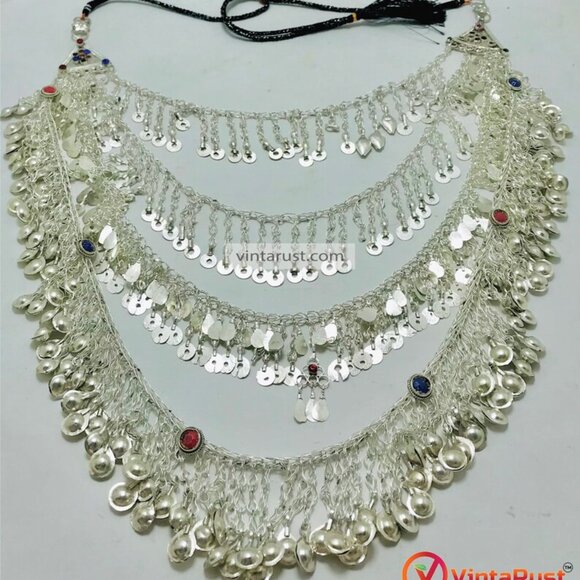 Exotic Kuchi Necklace, Multi Layered Antique Necklace, Unique Silver Necklace - Picture 4 of 9